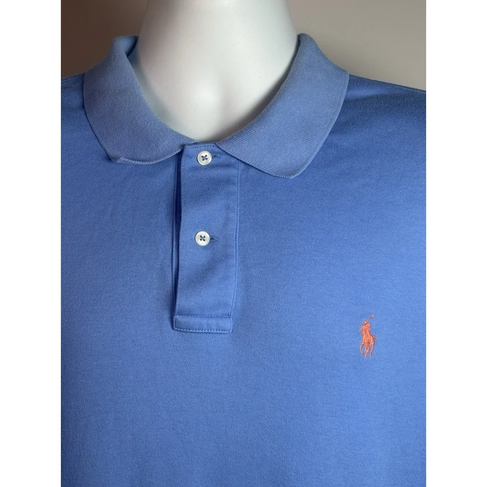 Polo Ralph Lauren Polo Shirt Men's XL Light Blue Short Sleeve Orange Pony